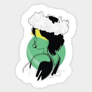 Girl with flowers and sun Sticker